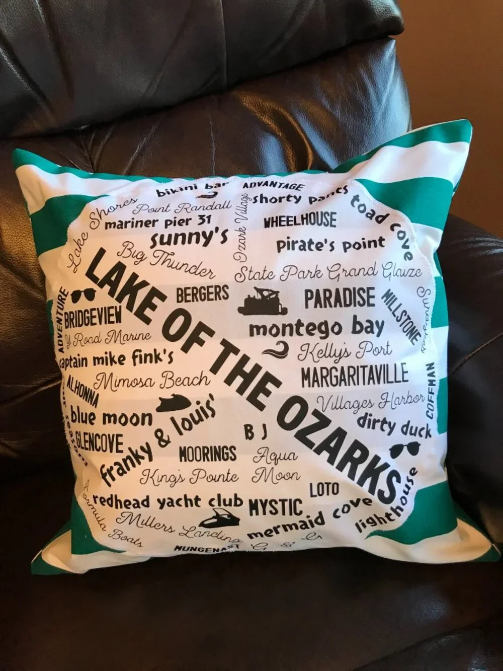 Handmade Lake House Pillow Cover, Lake of Ozarks Boating Cabin Decor 18 x 18 in